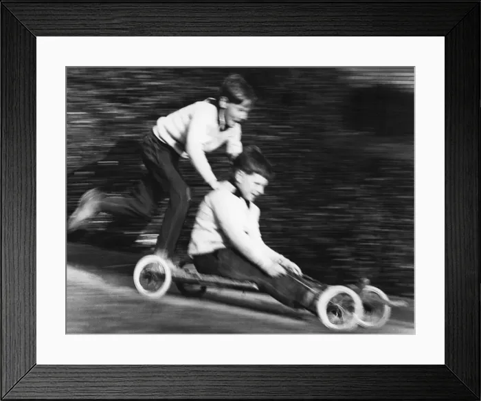Framed Print : Boys playing with a home-made go-kart, Horley, Surrey, 1965 Framed Print : Boys playing with a home-made go-kart, Horley, Surrey, 1965