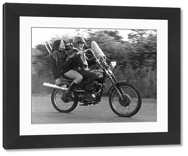 Teenagers on a motobike, Charlwood, Surrey, 1972