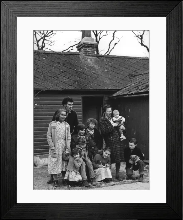 Framed Print : Travelling gipsy family re-housed in a bungalow, Beare Green, Surrey, 1964 Framed Print : Travelling gipsy family re-housed in a bungalow, Beare Green, Surrey, 1964