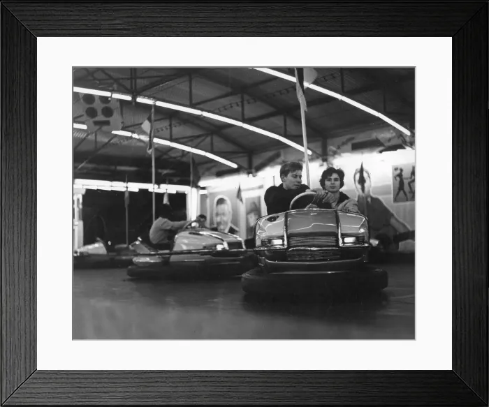 Framed Print : Couple on dodgems, c1960 Framed Print : Couple on dodgems, c1960