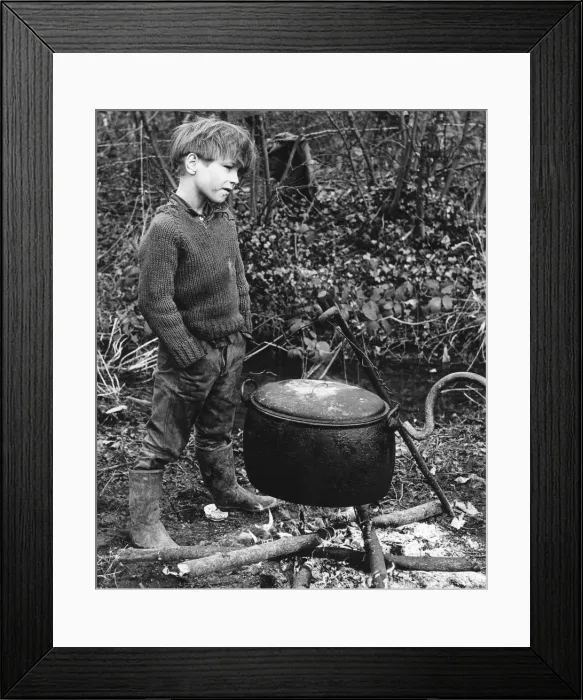 Framed Print : Gypsy boy with cauldron, 1960s Framed Print : Gypsy boy with cauldron, 1960s