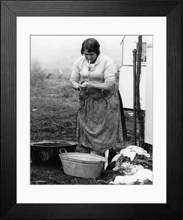 Framed Print : Gypsy woman washing clothes, 1960s Framed Print : Gypsy woman washing clothes, 1960s