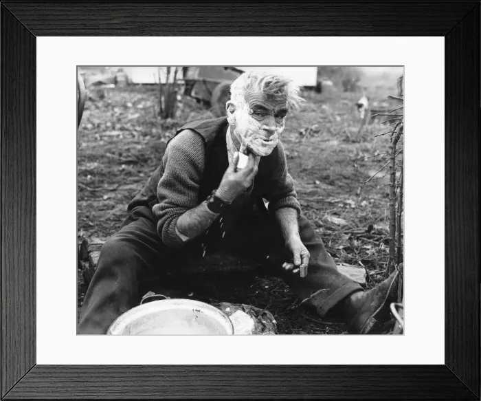 Framed Print : Gypsy man shaving, 1960s Framed Print : Gypsy man shaving, 1960s