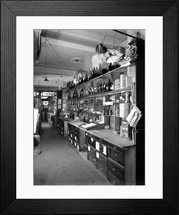 Framed Print : Pharmaceutical preparation area, Co-operative society, Barnsley, South Yorkshire, 1956 Framed Print : Pharmaceutical preparation area, Co-operative society, Barnsley, South Yorkshire, 1956
