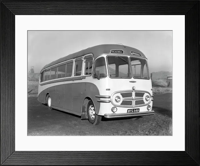 Framed Print : Pickerills Commer coach, Darfield, near Barnsley, South Yorkshire, 1957. Artist Framed Print : Pickerills Commer coach, Darfield, near Barnsley, South Yorkshire, 1957. Artist