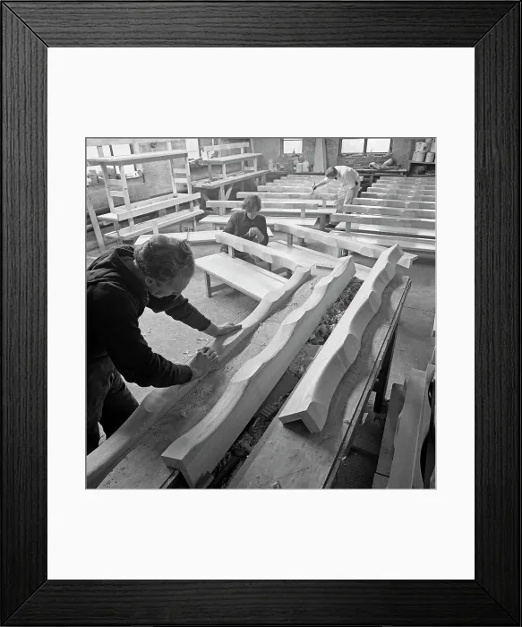 Framed Print : Carpenters working on church pews at a small carpentry workshop, South Yorkshire, 1969 Framed Print : Carpenters working on church pews at a small carpentry workshop, South Yorkshire, 1969