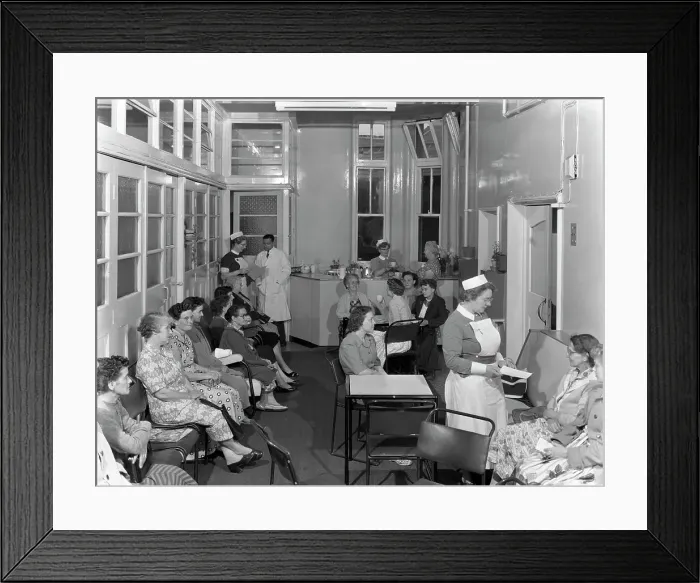 Framed Print : Outpatients awaiting treatement at the Montague Hospital, Mexborough, South Yorkshire, 1959 Framed Print : Outpatients awaiting treatement at the Montague Hospital, Mexborough, South Yorkshire, 1959