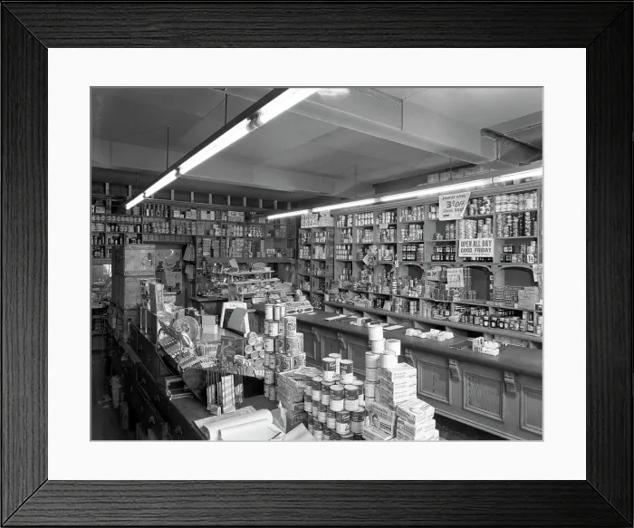 Framed Print : Co-op shop interior, Stairfoot, Barnsley, South Yorkshire, 1960. Artist: Michael Walters Framed Print : Co-op shop interior, Stairfoot, Barnsley, South Yorkshire, 1960. Artist: Michael Walters