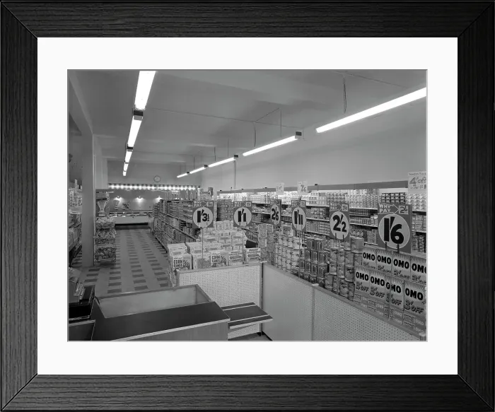 Framed Print : Cash and carry interior, Goldthorpe, South Yorkshire, 1960. Artist: Michael Walters Framed Print : Cash and carry interior, Goldthorpe, South Yorkshire, 1960. Artist: Michael Walters