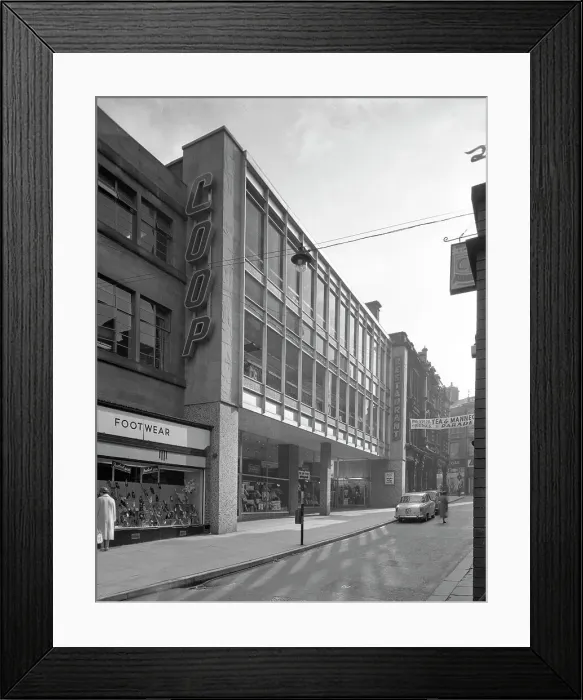 Framed Print : Exterior of the newly refurbished Co-op in Barnsley, 1961. Artist: Michael Walters Framed Print : Exterior of the newly refurbished Co-op in Barnsley, 1961. Artist: Michael Walters