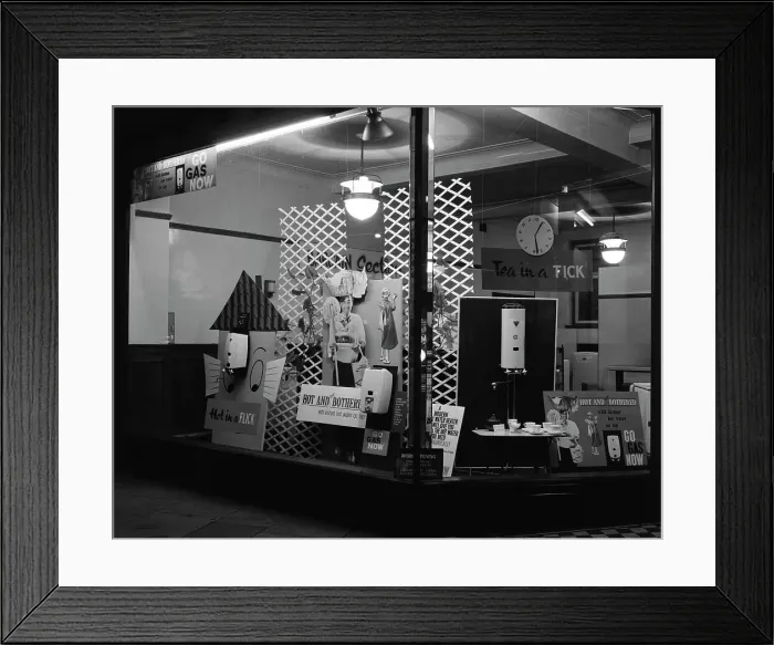 Framed Print : East Midlands Gas Board shop window, Rotherham, South Yorkshire, 1961 Framed Print : East Midlands Gas Board shop window, Rotherham, South Yorkshire, 1961