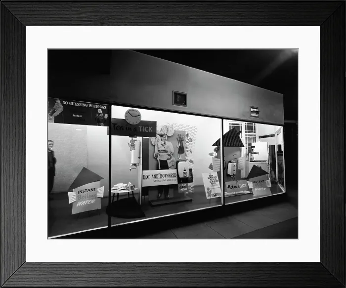 Framed Print : East Midlands Gas Board shop window, Doncaster, South Yorkshire, 1961 Framed Print : East Midlands Gas Board shop window, Doncaster, South Yorkshire, 1961