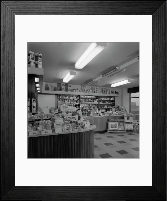 Framed Print : Chemists shop interior, Armthorpe, near Doncaster, South Yorkshire, 1961. Artist Framed Print : Chemists shop interior, Armthorpe, near Doncaster, South Yorkshire, 1961. Artist