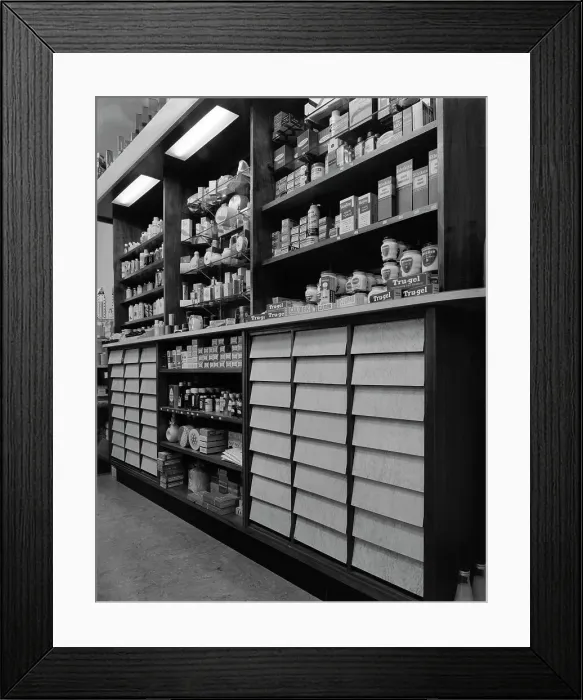 Framed Print : Chemists shop interior, Armthorpe, near Doncaster, South Yorkshire, 1961. Artist Framed Print : Chemists shop interior, Armthorpe, near Doncaster, South Yorkshire, 1961. Artist
