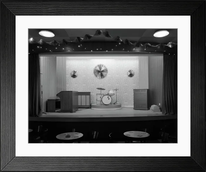 Framed Print : Miners welfare club stage, South Yorkshire, 1967. Artist: Michael Walters Framed Print : Miners welfare club stage, South Yorkshire, 1967. Artist: Michael Walters