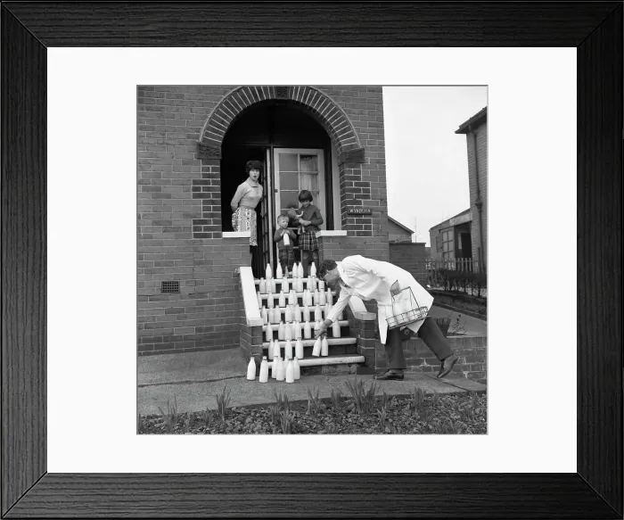 Framed Print : 60 pints of milk, advertisment for the Barnsley Co-op, Mexborough, South Yorkshire, 1964 Framed Print : 60 pints of milk, advertisment for the Barnsley Co-op, Mexborough, South Yorkshire, 1964