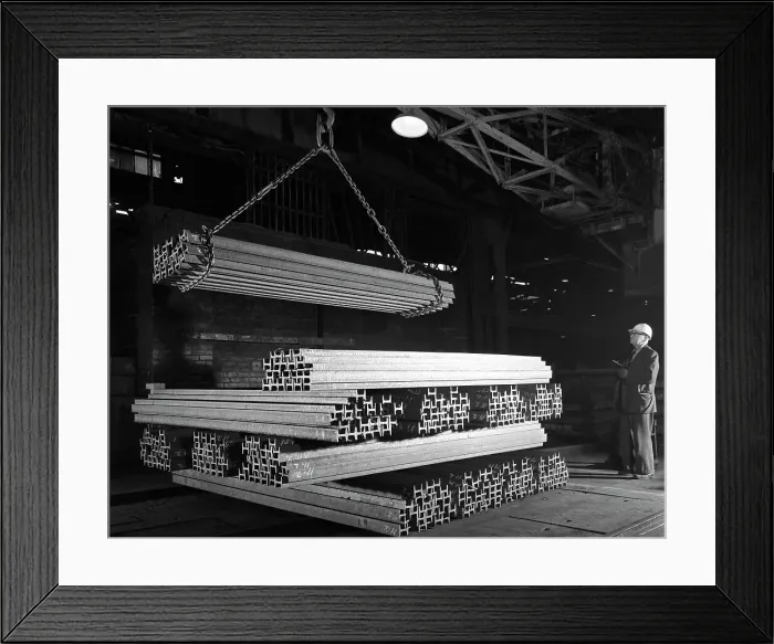 Framed Print : Steel H girders being stacked for distribution, Park Gate, Rotherham, South Yorkshire, 1964 Framed Print : Steel H girders being stacked for distribution, Park Gate, Rotherham, South Yorkshire, 1964