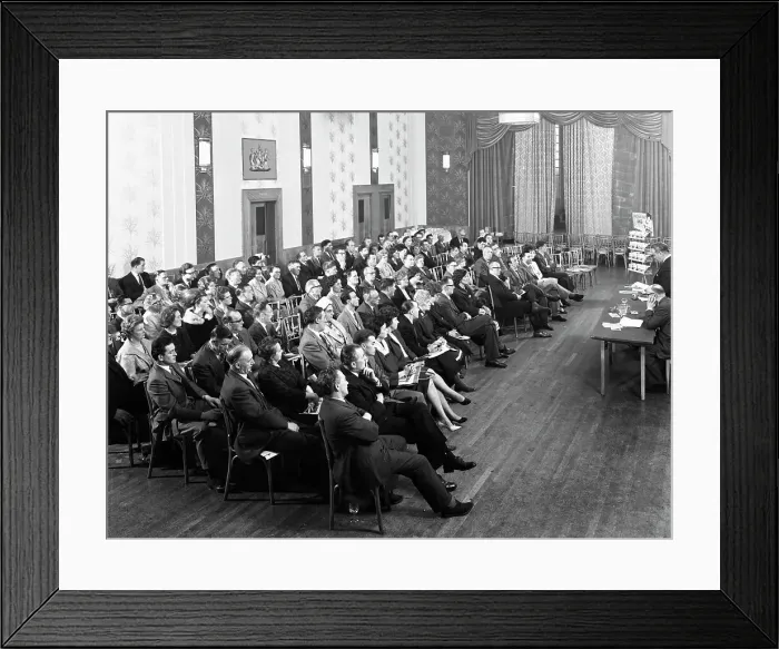 Framed Print : Danish Bacon sales team meeting, Earl of Doncaster hotel, 1964. Artist: Michael Walters Framed Print : Danish Bacon sales team meeting, Earl of Doncaster hotel, 1964. Artist: Michael Walters