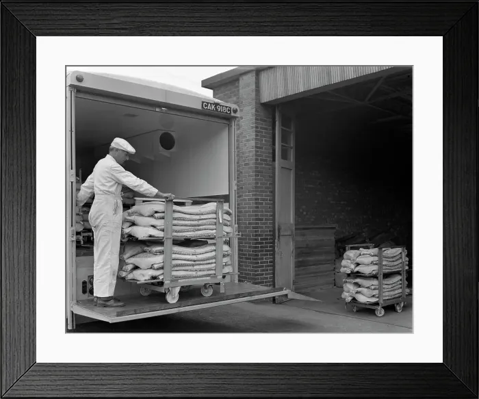 Framed Print : Loading area at the Danish Bacon company, Kilnhurst, South Yorkshire, 1968. Artist Framed Print : Loading area at the Danish Bacon company, Kilnhurst, South Yorkshire, 1968. Artist