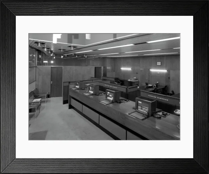 Framed Print : Yorkshire Bank interior, Mexborough, South Yorkshire, 1970. Artist: Michael Walters Framed Print : Yorkshire Bank interior, Mexborough, South Yorkshire, 1970. Artist: Michael Walters