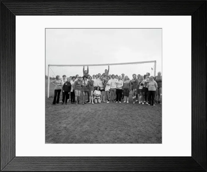 Framed Print : Men vs ladies football match, Doncaster, South Yorkshire, 1971. Artist: Michael Walters Framed Print : Men vs ladies football match, Doncaster, South Yorkshire, 1971. Artist: Michael Walters
