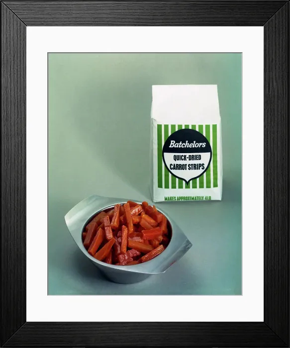 Framed Print : Batchelors Quick Dried Carot Strips, 1966. Artist: Michael Walters Framed Print : Batchelors Quick Dried Carot Strips, 1966. Artist: Michael Walters