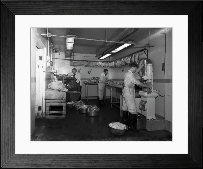 Framed Print : Schonhuts Butchers, Rotherham, South Yorkshire, 1955. Artist: Michael Walters Framed Print : Schonhuts Butchers, Rotherham, South Yorkshire, 1955. Artist: Michael Walters