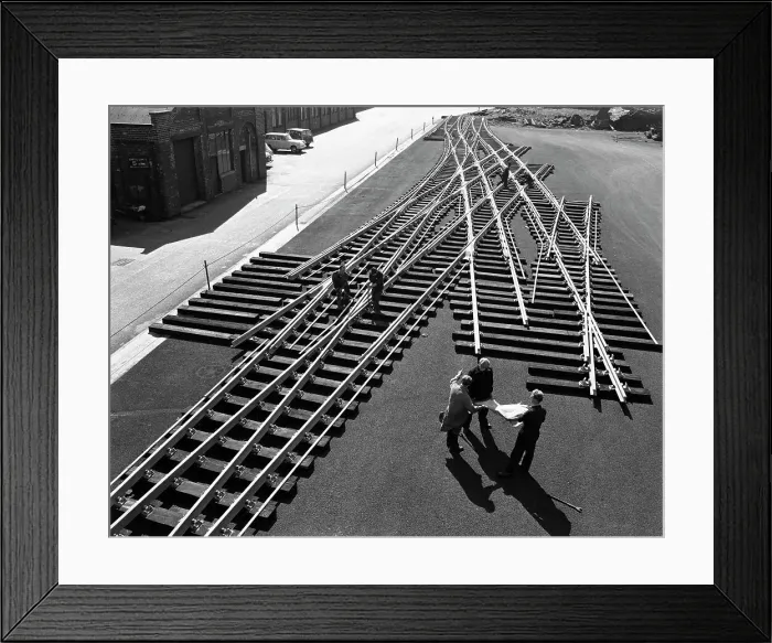 Framed Print : Railway track work at Edgar Allens steel foundry, Sheffield, South Yorkshire, 1962
