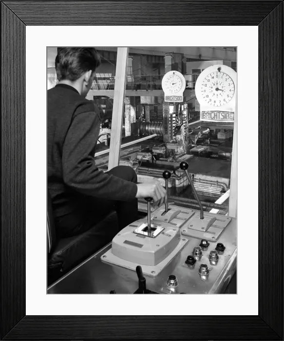 Framed Print : Control cabin at Brightside Foundry, Sheffield, South Yorkshire, 1963 Framed Print : Control cabin at Brightside Foundry, Sheffield, South Yorkshire, 1963