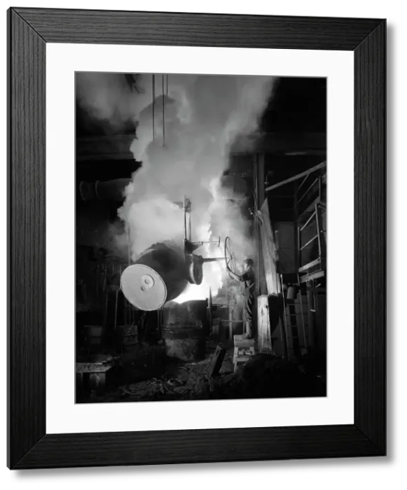 Framed Print : Teeming (pouring) molten iron at Edgar Allens steel foundry, Sheffield, South Yorkshire, 1964