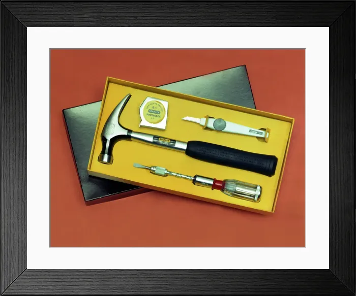Framed Print : Product shot of a Stanley Tools boxed set from 1986. Artist: Michael Walters Framed Print : Product shot of a Stanley Tools boxed set from 1986. Artist: Michael Walters