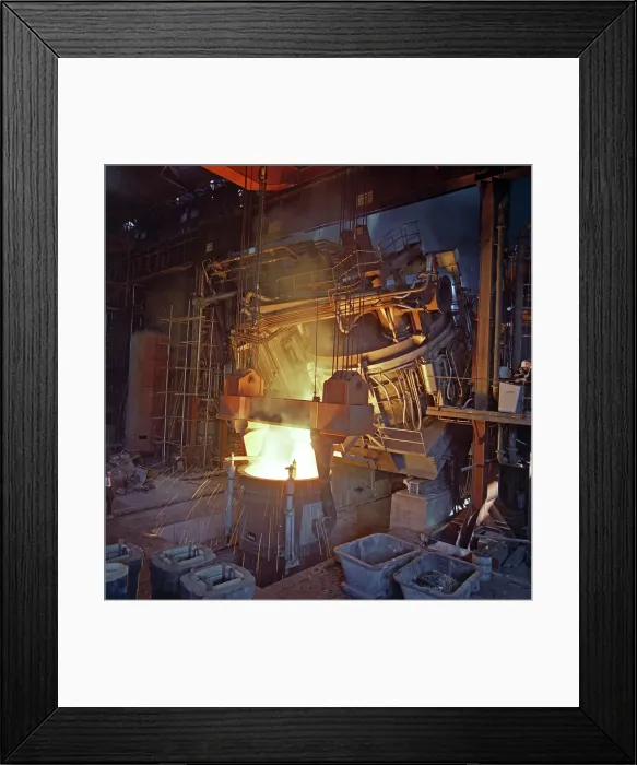 Framed Print : 75 ton arc furnace pouring molten steel into a vessel, Sheffield, South Yorkshire, 1969 Framed Print : 75 ton arc furnace pouring molten steel into a vessel, Sheffield, South Yorkshire, 1969