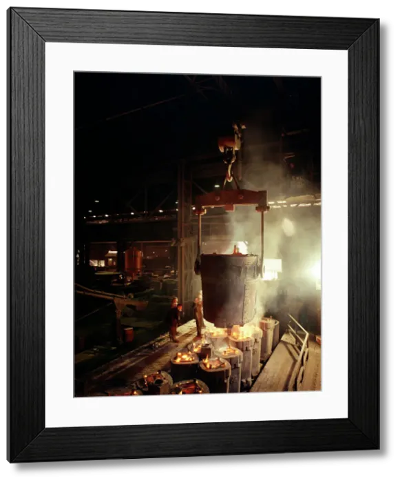 Framed Print : Teeming (pouring) molten iron, Brown Bayley Steels, Sheffield, South Yorkshire, 1968 Framed Print : Teeming (pouring) molten iron, Brown Bayley Steels, Sheffield, South Yorkshire, 1968