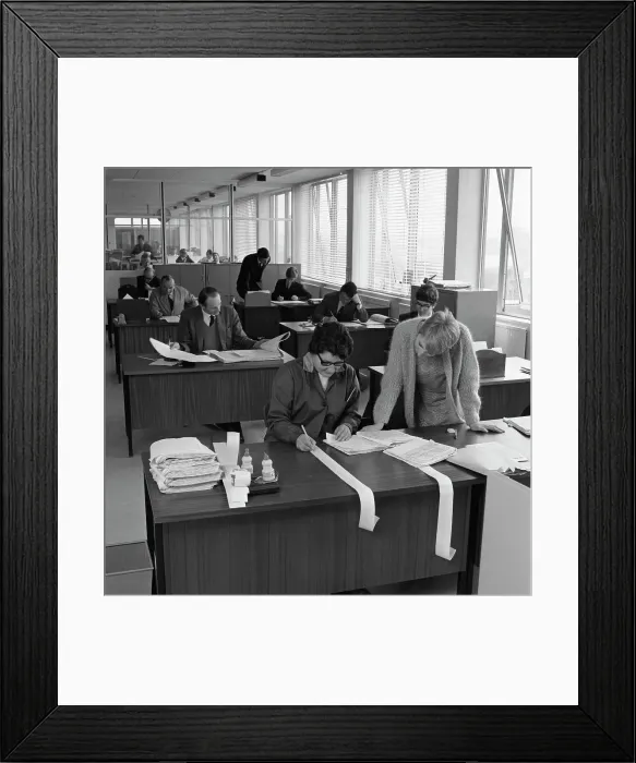 Framed Print : Managed Houses General Office, Tetleys brewers, Leeds, West Yorkshire, 1968. Artist Framed Print : Managed Houses General Office, Tetleys brewers, Leeds, West Yorkshire, 1968. Artist