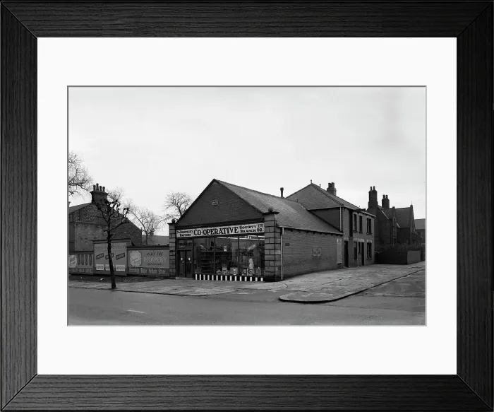 Framed Print : Exterior of the Dodworth Road Co-op, Barnsley, South Yorkshire, 1957 Framed Print : Exterior of the Dodworth Road Co-op, Barnsley, South Yorkshire, 1957