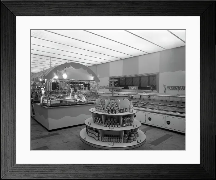 Framed Print : Barnsley Co-op, butchery department, 1957. Artist: Michael Walters Framed Print : Barnsley Co-op, butchery department, 1957. Artist: Michael Walters