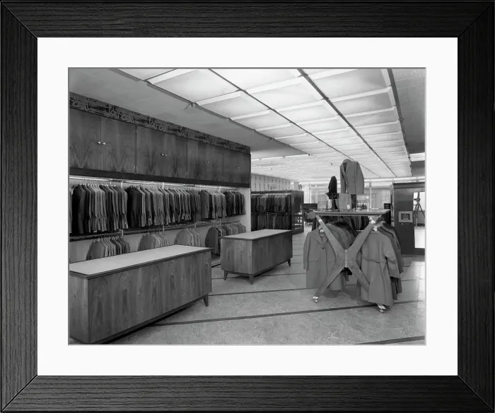 Framed Print : Barnsley Co-operative society, mens tailoring department, South Yorkshire, 1960 Framed Print : Barnsley Co-operative society, mens tailoring department, South Yorkshire, 1960