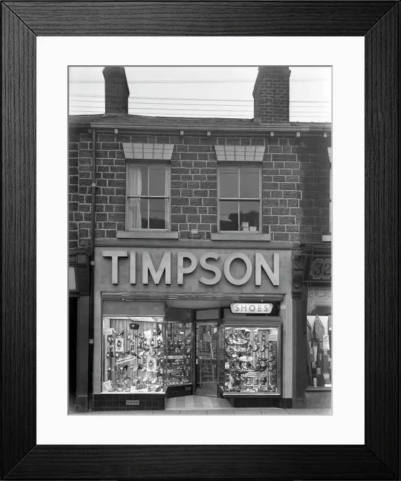 Framed Print : Timpsons shoe shop window, Mexborough, South Yorkshire, 1956. Artist: Michael Walters Framed Print : Timpsons shoe shop window, Mexborough, South Yorkshire, 1956. Artist: Michael Walters