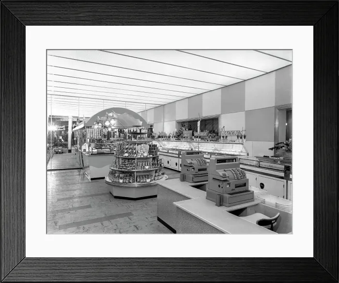 Framed Print : New Co-op central butchers department, Barnsley, South Yorkshire, 1957. Artist Framed Print : New Co-op central butchers department, Barnsley, South Yorkshire, 1957. Artist