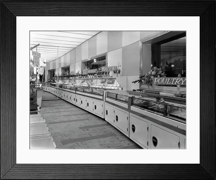 Framed Print : New Co-op central butchers department, Barnsley, South Yorkshire, 1957. Artist Framed Print : New Co-op central butchers department, Barnsley, South Yorkshire, 1957. Artist