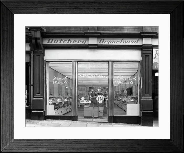 Framed Print : New Co-op central butchers department, Barnsley, South Yorkshire, 1957. Artist Framed Print : New Co-op central butchers department, Barnsley, South Yorkshire, 1957. Artist