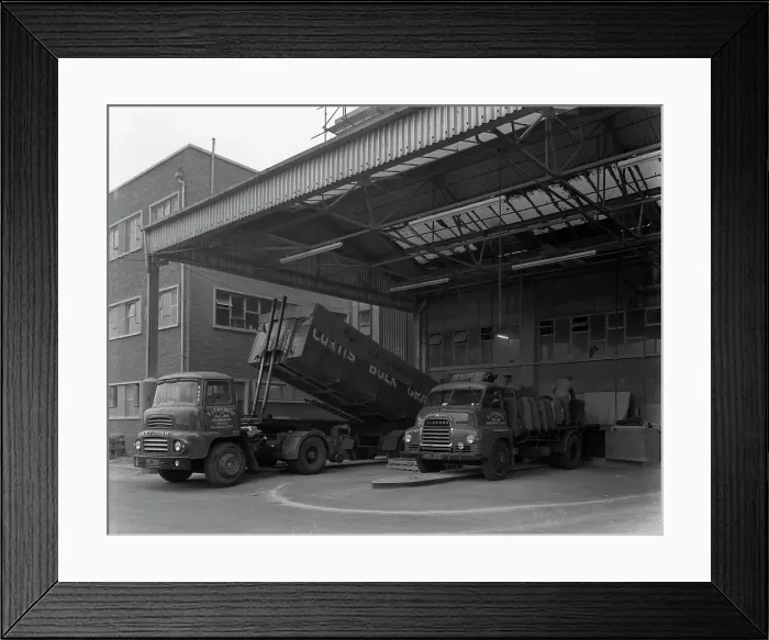 Framed Print : Unloading and loading lorries, Spillers Animal Foods, Gainsborough, Lincolnshire, 1961 Framed Print : Unloading and loading lorries, Spillers Animal Foods, Gainsborough, Lincolnshire, 1961