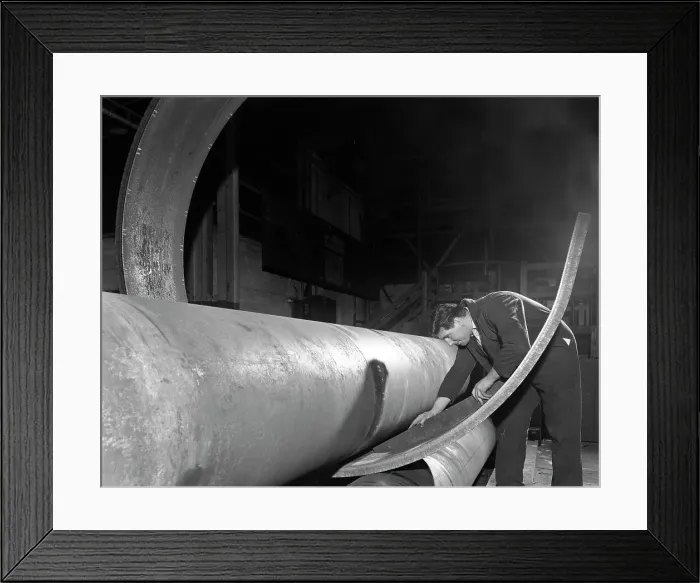 Framed Print : Checking the curve of a steel plate, Edgar Allens steel foundry, Sheffield, Yorkshire, 1964 Framed Print : Checking the curve of a steel plate, Edgar Allens steel foundry, Sheffield, Yorkshire, 1964