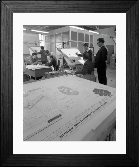 Framed Print : Drawing office scene, Edgar Allens steel foundry, Sheffield, South Yorkshire, 1964 Framed Print : Drawing office scene, Edgar Allens steel foundry, Sheffield, South Yorkshire, 1964