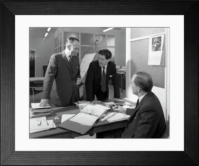 Framed Print : Drawing office scene, Edgar Allens steel foundry, Sheffield, South Yorkshire, 1964