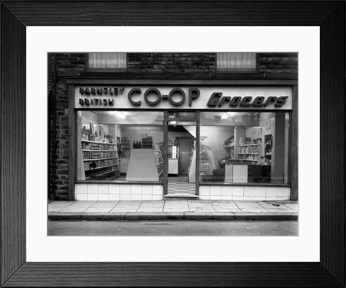 Framed Print : Barnsley Co-op Grocers, South Yorkshire, 1954. Artist: Michael Walters Framed Print : Barnsley Co-op Grocers, South Yorkshire, 1954. Artist: Michael Walters