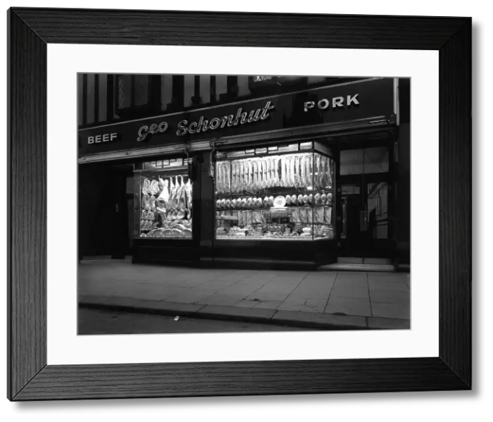 Framed Print : George Schonhuts butchers shop in Rotherham, South Yorkshire, 1955 Framed Print : George Schonhuts butchers shop in Rotherham, South Yorkshire, 1955