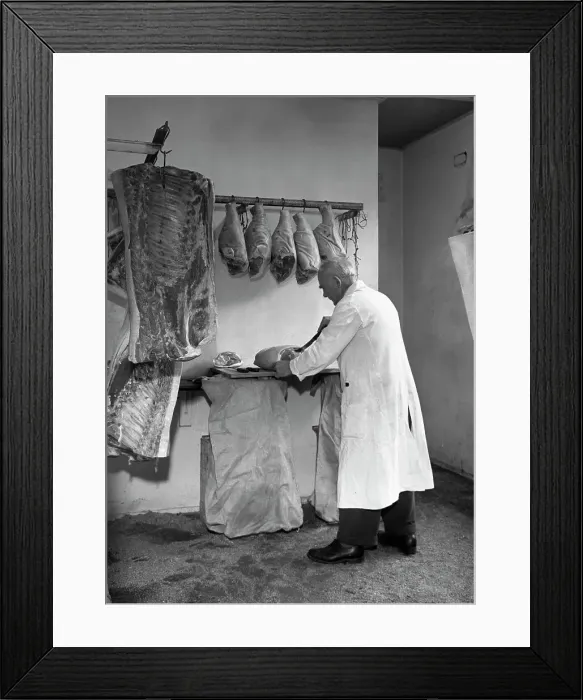 Framed Print : Dressing meat for sale, Rawmarsh, South Yorkshire, 1955. Artist: Michael Walters Framed Print : Dressing meat for sale, Rawmarsh, South Yorkshire, 1955. Artist: Michael Walters