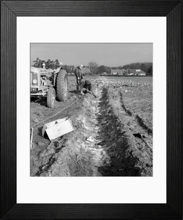Framed Print : Contractors setting explosives in a trench in Firbeck, near Rotherham, 1962. Artist Framed Print : Contractors setting explosives in a trench in Firbeck, near Rotherham, 1962. Artist