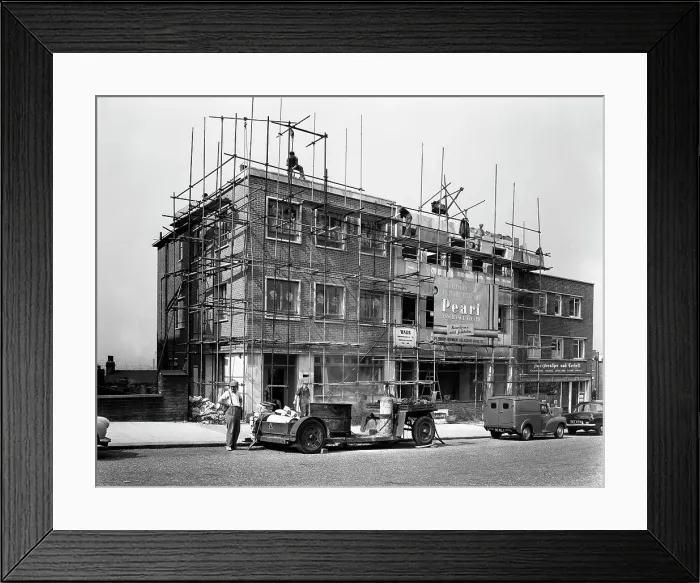 Framed Print : Commercial shop unit construction in Rotherham, South Yorkshire, 1962 Framed Print : Commercial shop unit construction in Rotherham, South Yorkshire, 1962